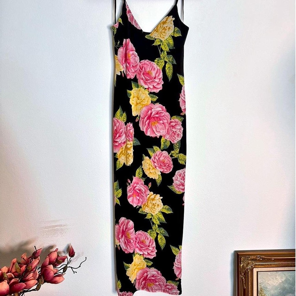 Afrm black floral maxi dress with spaghetti straps
